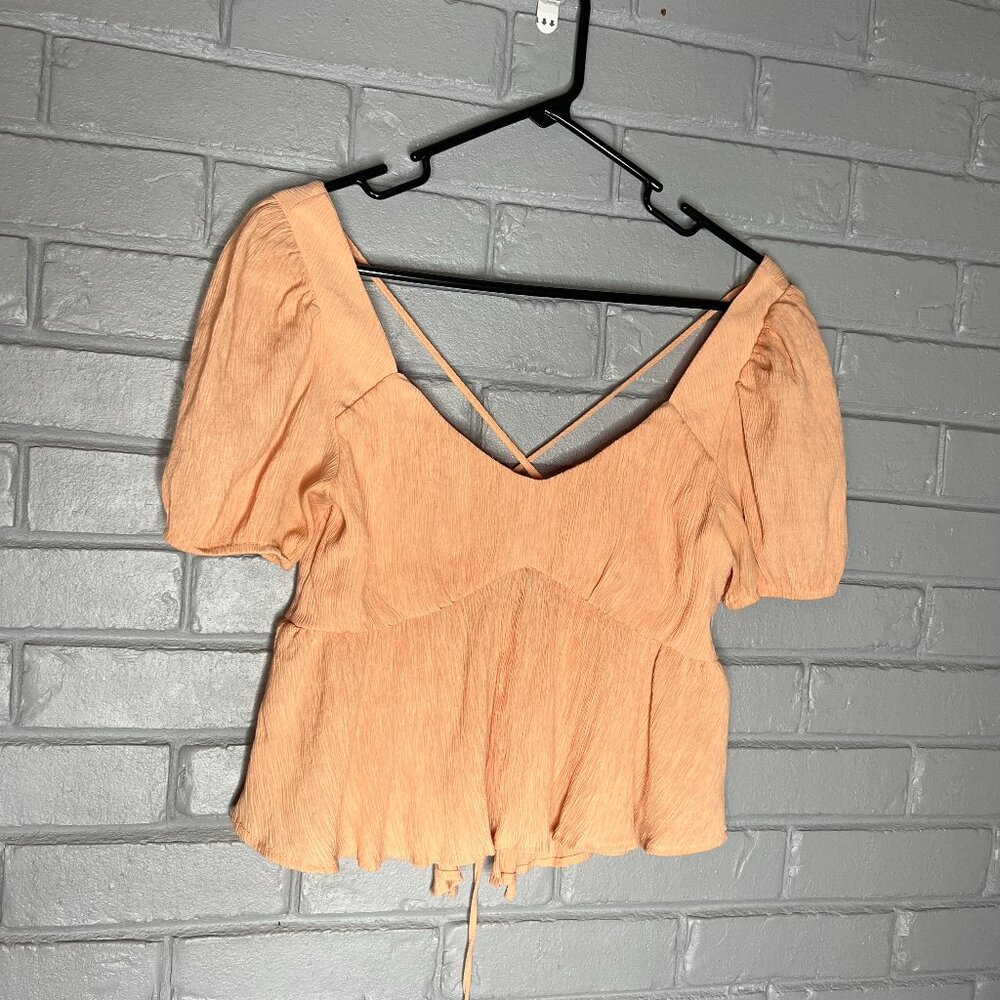 idem ditto Textured Peplum Tie Back Puff Short Sleeve Top - Size Small
